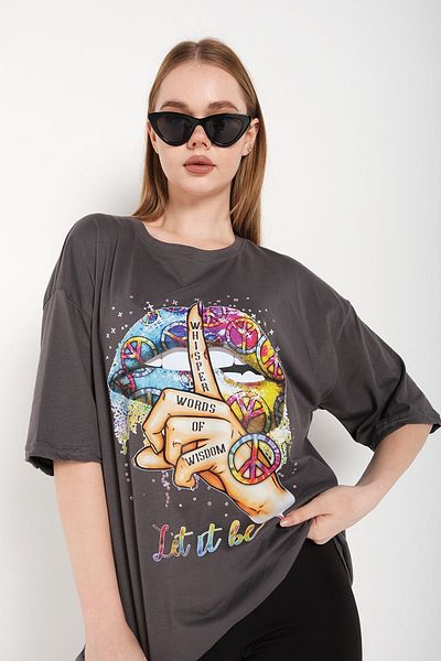 Know Γυναικείο μπλουζάκι Anthracite Let It Be Oversize