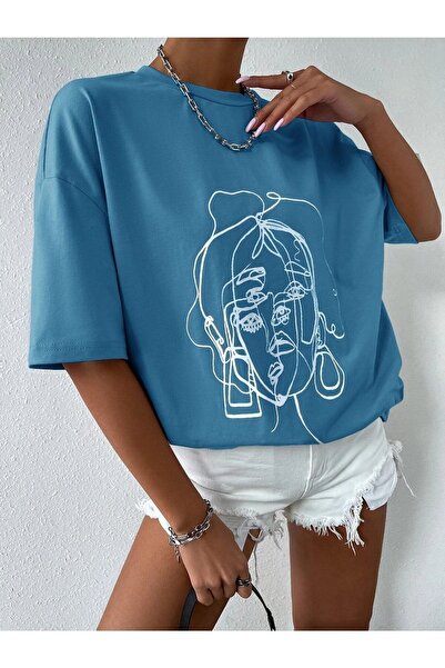 Know Women's Striped Figure Oversize Indigo T-shirt