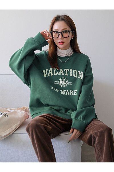 Know Γυναικείο φούτερ με 3 κλωστές πράσινο Vacation Joy Wake με στάμπα μεγάλου μεγέθους
