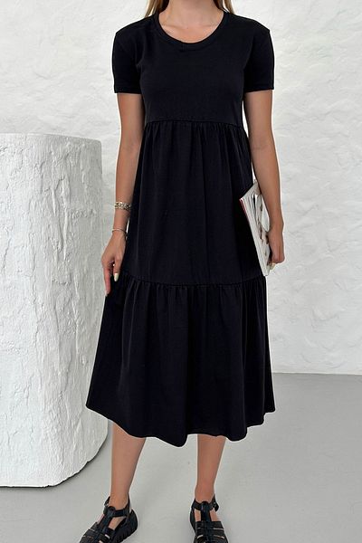 Know Women's Black Wide Cut V-Neck Maxi Dress