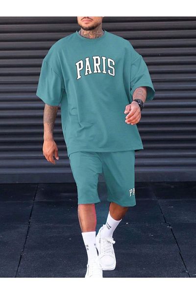 Know Men's Mint Paris Printed Oversize Shorts Set