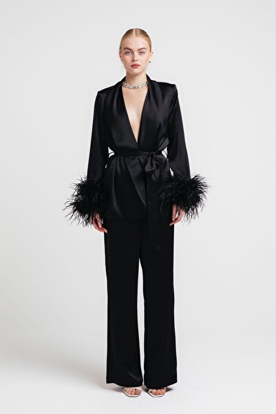 Bohai Design Özel Tasarım Kolları Tüylü Otriş Detaylı Ceket Pantolon Alt-Üst ...