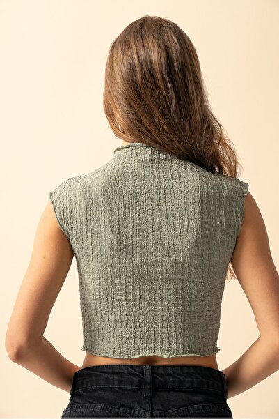 Know Mint Sleeveless Seersucker Fabric Top