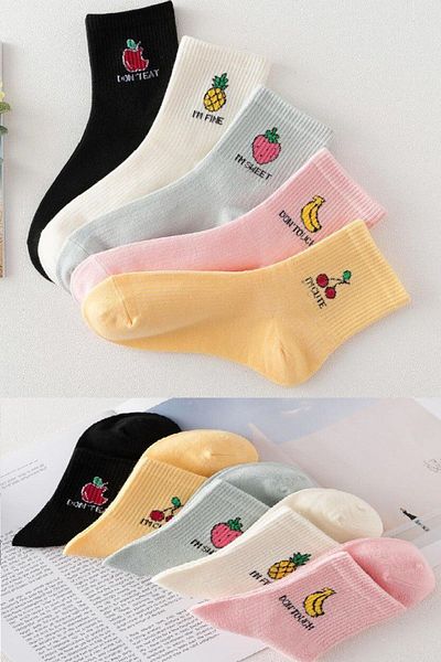 SOCKSHION Комплект дамски ботуши с цветни плодови шарки - Стилни и удобни ботуши Чорапи за крака 5 чифта