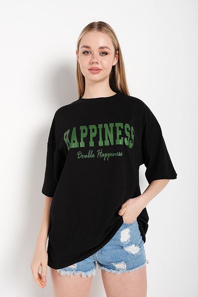 Know Tricou oversize cu imprimeu Black Happiness de damă