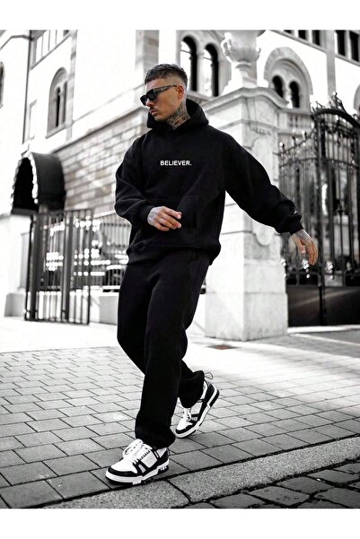 Know Pánská oversize mikina s kapucí - Black Believer Printed