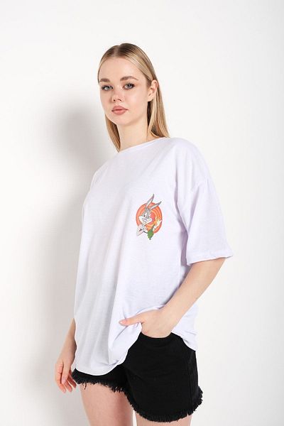 Know Bugs Bunny Printed White Oversize T-Shirt