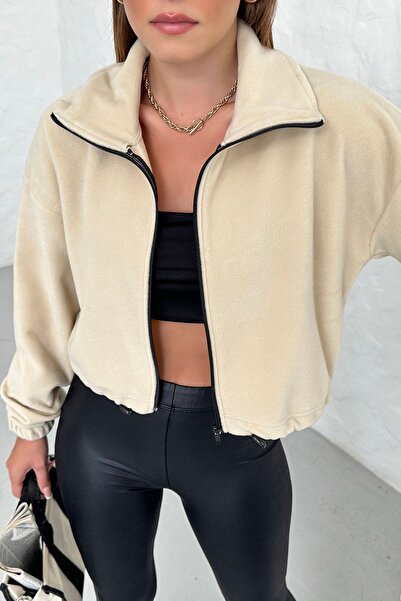 Know Beige Oversize Women's Cardigan - Elastic Waist, Fleece Belt