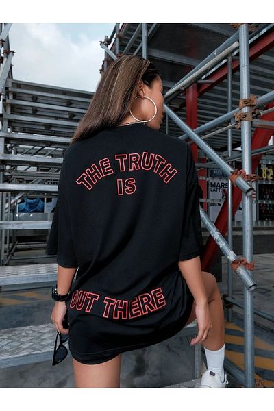 Know Tricou negru oversize cu imprimeu Dream pentru damă