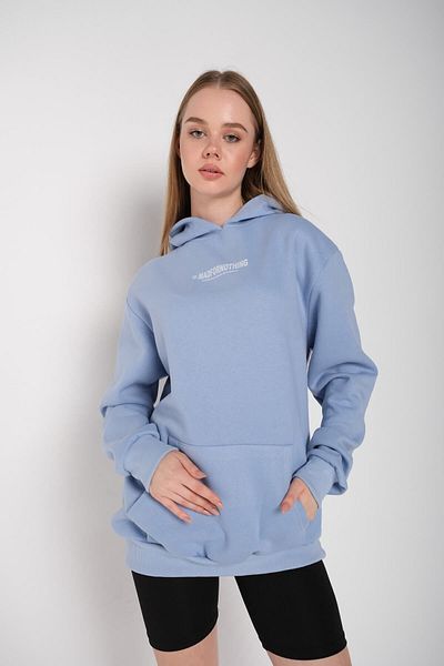 Know Hanorac oversize cu glugă cu imprimeu Mad For Nothing de damă Baby Blue