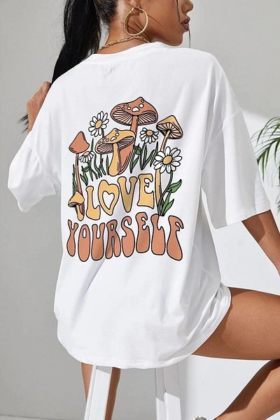 Know Γυναικείο μπλουζάκι με στάμπα σε λευκό Love Yourself Oversize