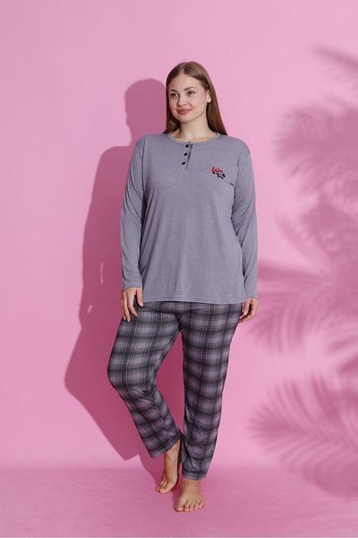 ZBTEKS Seasonal Large Size Long Sleeve Polyviscose Pajamas Set