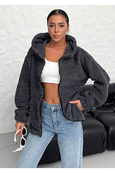 Know Uzený dámský oversize plyšový kardigan s kapucí