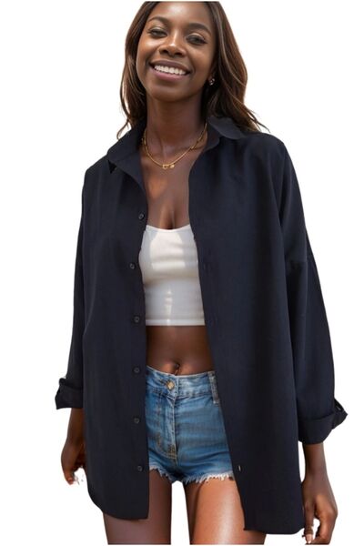 Cassime Γυναικείο μακρυμάνικο μπλουζάκι μπλε Navy Oversize Basic
