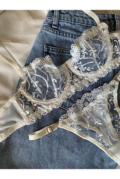 ROZENİN LINGERIE Σετ σουτιέν με κέντημα χωρίς καπάκι εκρού Floral Underwire