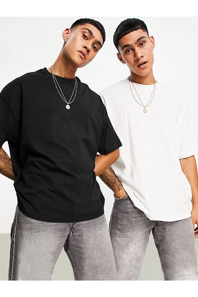 Know Schwarz-weißes 2er-Pack Oversize-T-Shirt für Herren