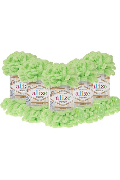 Alize Puffy Hand Knitting Yarn 5 Pack - 41 Light Green - 100 Gr. 9 Mt. Finger Knitting Yarn