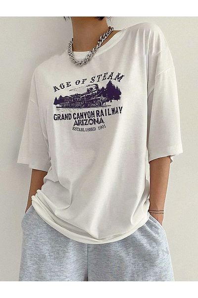 Know Tricou supradimensionat cu imprimeu White Age Of Steam pentru damă