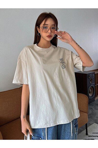 Know Γυναικείο μπλουζάκι σε μπεζ Love Love Love με στάμπα Oversize