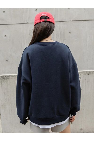 Know Women's Sweatshirt Oversize Navy Blue Atlanta Printed Sweat