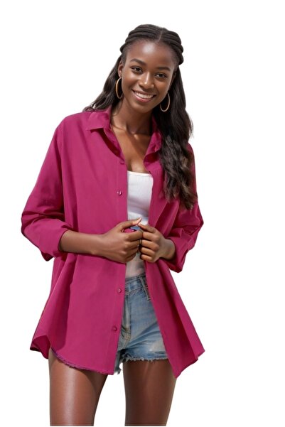 Cassime Cămașă de bază lungă oversize fucsia de damă