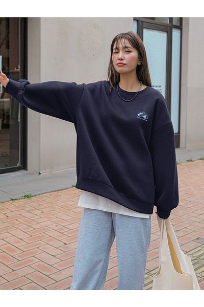 Know Női sötétkék száraz hegyi nyomott oversize pulóver
