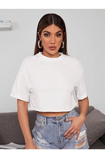 Know Γυναικείο T-shirt White Crew Neck Oversize Crop