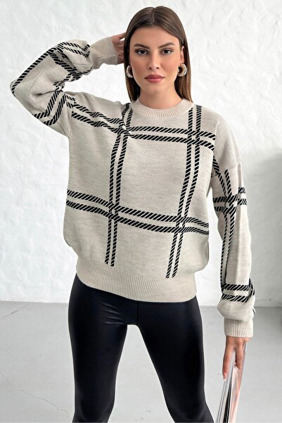 Know Pulover de tricotaj cu model în carouri bej