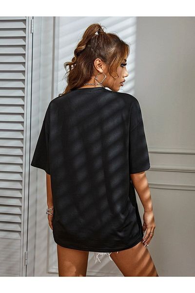 Know Tricou oversize cu imprimeu Los Angeles 91 negru pentru femei