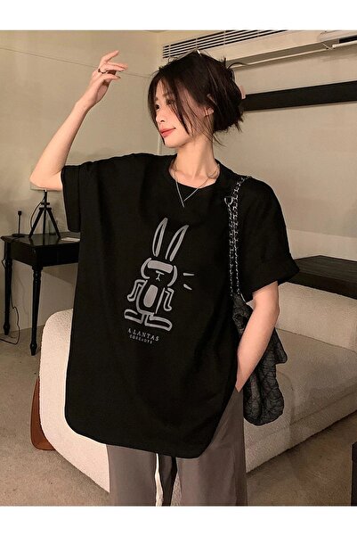 Know Dámské oversize tričko Black Rabbit s potiskem