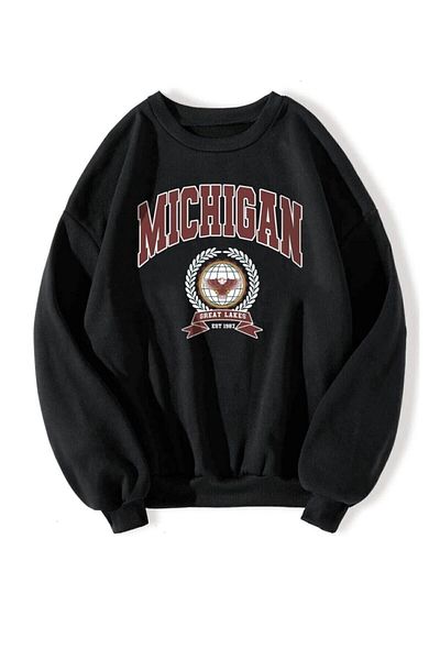 Know Γυναικεία μπλούζα Oversize με στάμπα Michigan σε μαύρο χρώμα