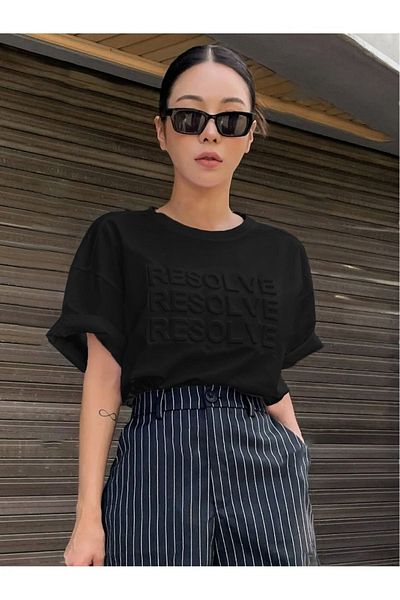 Know Dámské oversize tričko s černým potiskem Resolve