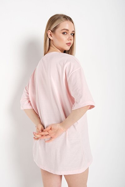 Know Women's Striped Figure Heart Powder Pink T-shirt Have A Holiday Printed