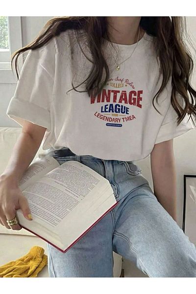 Know Λευκό Vintage Oversize γυναικείο μπλουζάκι - Leage 1990 Print