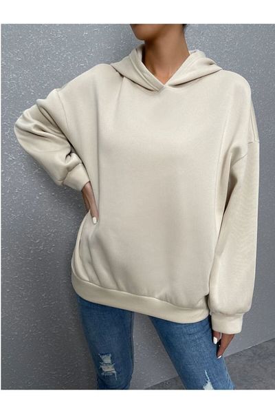 Know Dámská oversize mikina se 3 vlákny béžová, obrácená, nic potištěná