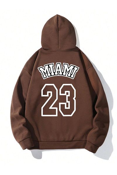 Know Кафяв суитшърт с качулка с 3 нишки с щампа Miami 23