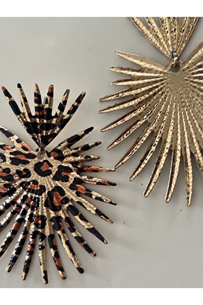 tones official Modern Büyük Metal Baskılı Leoparlı Küpe