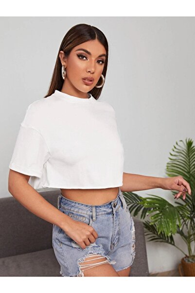 Know Γυναικείο T-shirt White Crew Neck Oversize Crop