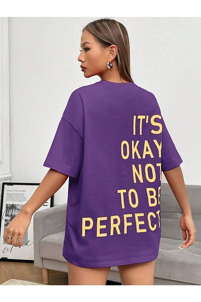 Know Women's Purple Its Okay Printed Oversize T-shirt