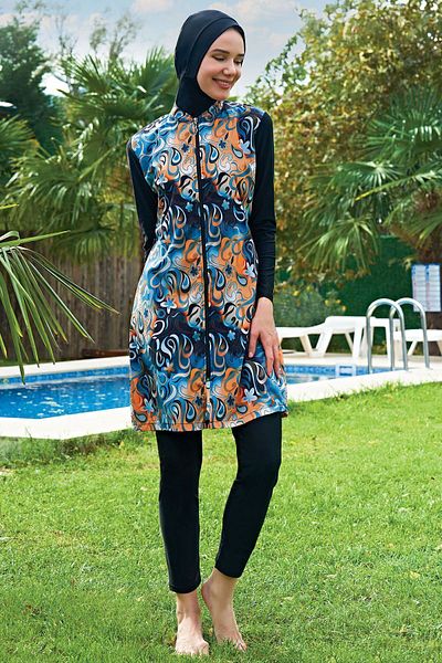 Ruko Maio RUKOMAYO BLACK PATTERNED LARGE SIZE LYCRA PARACHUTE (WATER PROTECTIVE AND RUDE DRYING) FABRIC TESETURE SWIMSUIT