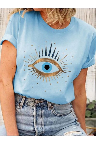 Know Tricou obișnuit cu imprimeu Baby Blue Eye pentru damă