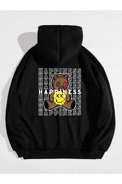 Know Happiness Unisex φούτερ με μαύρη κουκούλα