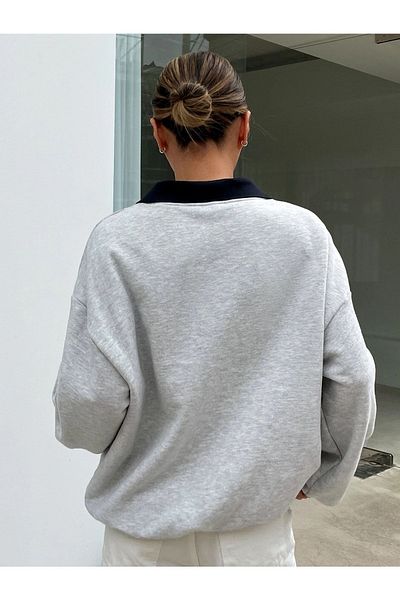 Know Dámská šedá mikina s oversize límečkem Keep Calm s potiskem