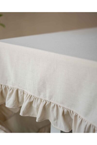 KaiHome 150x150cm Față de masă cu volane din in brut organic