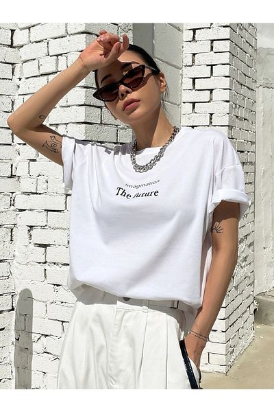 Know Γυναικείο λευκό μπλουζάκι The Future Printed Oversize