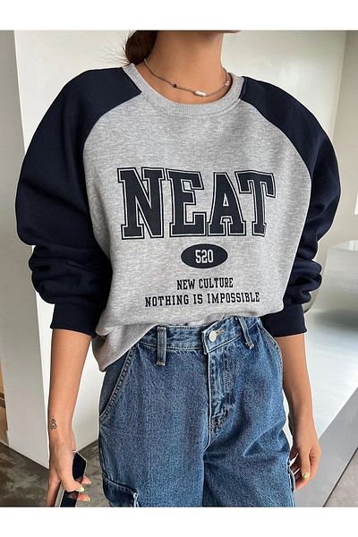 Know Women's Gray Neat 520 Printed Oversize Sweatshirt