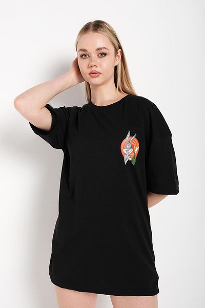 Know Bugs Bunny Printed Black Oversize T-Shirt