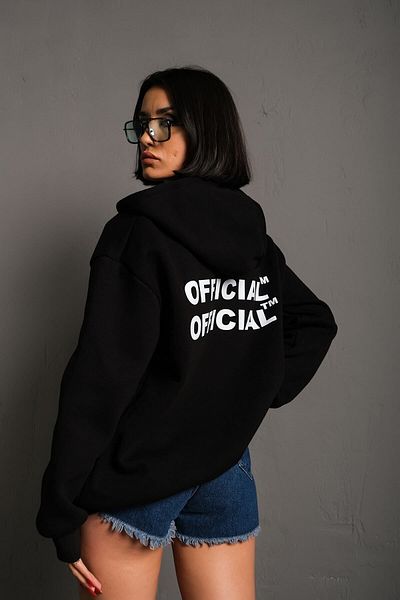 Know Cardigan oversize, cu fermoar, imprimat oficial, negru, cu spatele