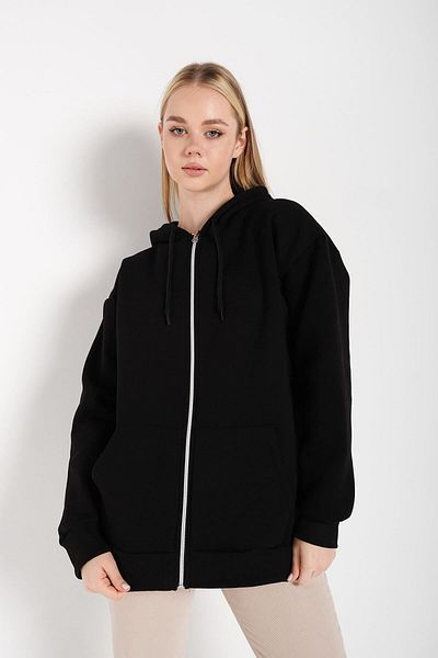 Know Women's Black Oversize Compass Back Printed Cardigan Sweatshirt