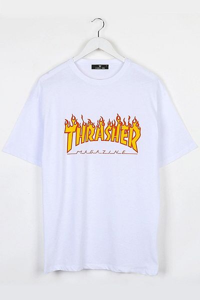 Know Λευκό Trasher Printed Unisex T-shirt Ovesize